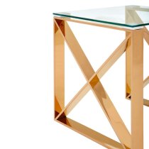 Alluras Clear Glass End Table In Cross Rose Gold Frame