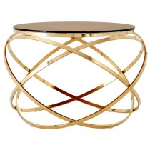 Alluras End Table In Champagne Gold With Red Tint Glass Top