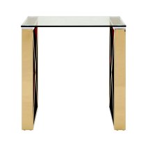 Alluras Clear Glass End Table With Champagne Gold Cross Frame