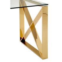 Alluras Clear Glass End Table With Champagne Gold Cross Frame