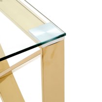 Alluras Clear Glass End Table With Champagne Gold Cross Frame