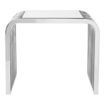 Sceptrum Curved Clear Glass End Table With Steel Frame