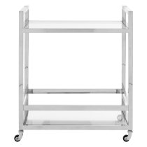 Sceptrum Clear Glass 2 Tier Bar Trolley With Silver Steel Base