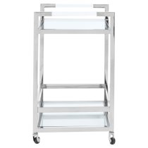 Sceptrum Clear Glass 2 Tier Bar Trolley With Silver Steel Base