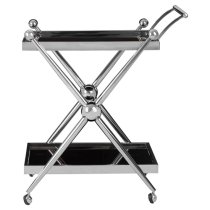 Kurhah Black Glass Serving Trolley With Silver Cross Frame