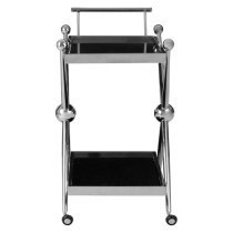 Kurhah Black Glass Serving Trolley With Silver Cross Frame