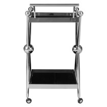 Kurhah Black Glass Serving Trolley With Silver Cross Frame