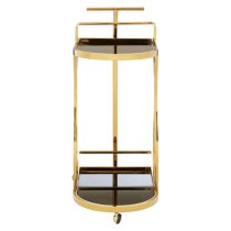 Kurhah Black Glass Serving Trolley With Gold Wavy Frame