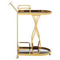 Kurhah Black Glass Serving Trolley With Gold Wavy Frame