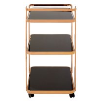 Alvara Black Glass 3 Tier Drinks Trolley With Rose Gold Frame