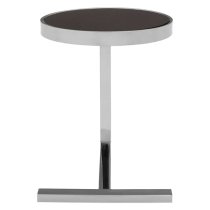 Kurhah Black Glass Side Table With Silver T-Shaped Base