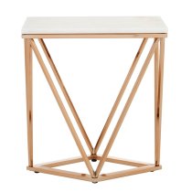 Alluras Rectangular White Marble End Table In Rose Gold Frame