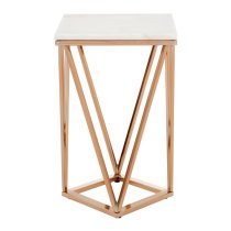 Alluras Rectangular White Marble End Table In Rose Gold Frame