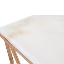 Alluras Rectangular White Marble End Table In Rose Gold Frame