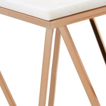 Alluras Rectangular White Marble End Table In Rose Gold Frame