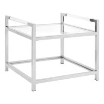 Sceptrum Square Clear Glass End Table With Silver Steel Frame