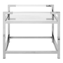 Sceptrum Square Clear Glass End Table With Silver Steel Frame