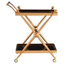 Kurhah Black Glass Serving Trolley With Rose Gold Cross Frame