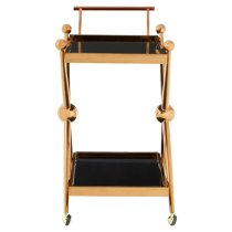 Kurhah Black Glass Serving Trolley With Rose Gold Cross Frame