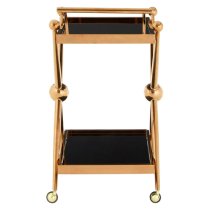 Kurhah Black Glass Serving Trolley With Rose Gold Cross Frame