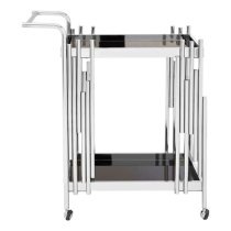 Kurhah Black Glass Serving Trolley With Silver Deco Frame