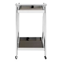 Kurhah Black Glass Serving Trolley With Silver Deco Frame