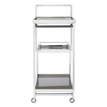 Kurhah Black Glass 3 Tier Drinks Trolley With Silver Frame