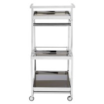 Kurhah Black Glass 3 Tier Drinks Trolley With Silver Frame