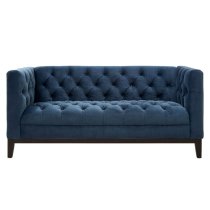 Okab Upholstered Velvet 2 Seater Sofa In Midnight Blue