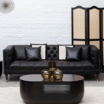 Meridiana Chesterfield Faux Leather 3 Seater Sofa In Black