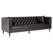 Meridiana Chesterfield Faux Leather 3 Seater Sofa In Black