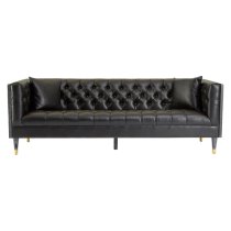 Meridiana Chesterfield Faux Leather 3 Seater Sofa In Black