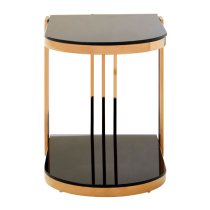 Kurhah U-Shaped Black Glass Side Table With Rose Gold Frame