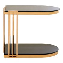 Kurhah U-Shaped Black Glass Side Table With Rose Gold Frame