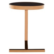 Kurhah Black Glass Side Table With Rose Gold T-Shaped Base