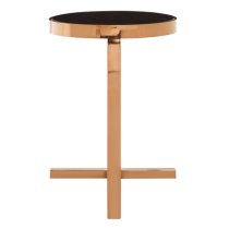 Kurhah Black Glass Side Table With Rose Gold T-Shaped Base