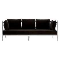 Kurhah Black Velvet 3 Seater Sofa With Silver Lattice Frame