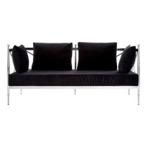 Kurhah Black Velvet 2 Seater Sofa With Silver Lattice Frame