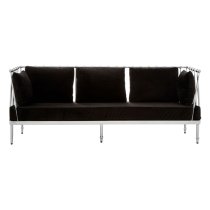 Kurhah Black Velvet 3 Seater Sofa With Silver Tapered Frame