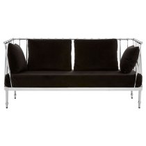 Kurhah Black Velvet 2 Seater Sofa With Silver Tapered Frame