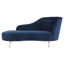 Minelauva Velvet Right Arm Lounge Chaise Chair In Dark Blue