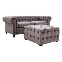 Poerava Upholstered Velvet Footstool In Grey