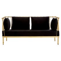 Kurhah Black Velvet 2 Seater Sofa With Gold Tapered Frame