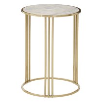 Guar Round White Marble Side Table With Gold Steel Frame