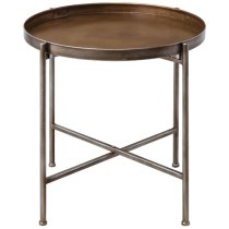 Linux Round Metal Tray Side Table In Bronze