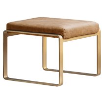 Fabian Velvet Footstool With Metal Frame In Ochre