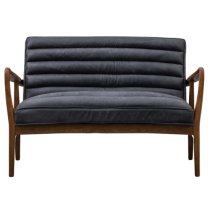 Dotson Leather 2 Seater Sofa With Oak Frame In Antique Ebony