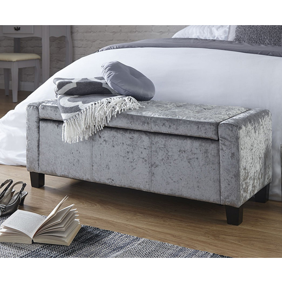 Ventnor Crushed Velvet Ottoman Storage Blanket Box In Grey