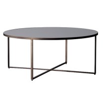 Oconto Smokey Glass Coffee Table In Matt Black Metal Frame