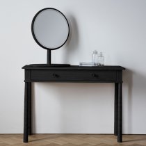 Burbank Round Dressing Mirror In Black Wooden Frame